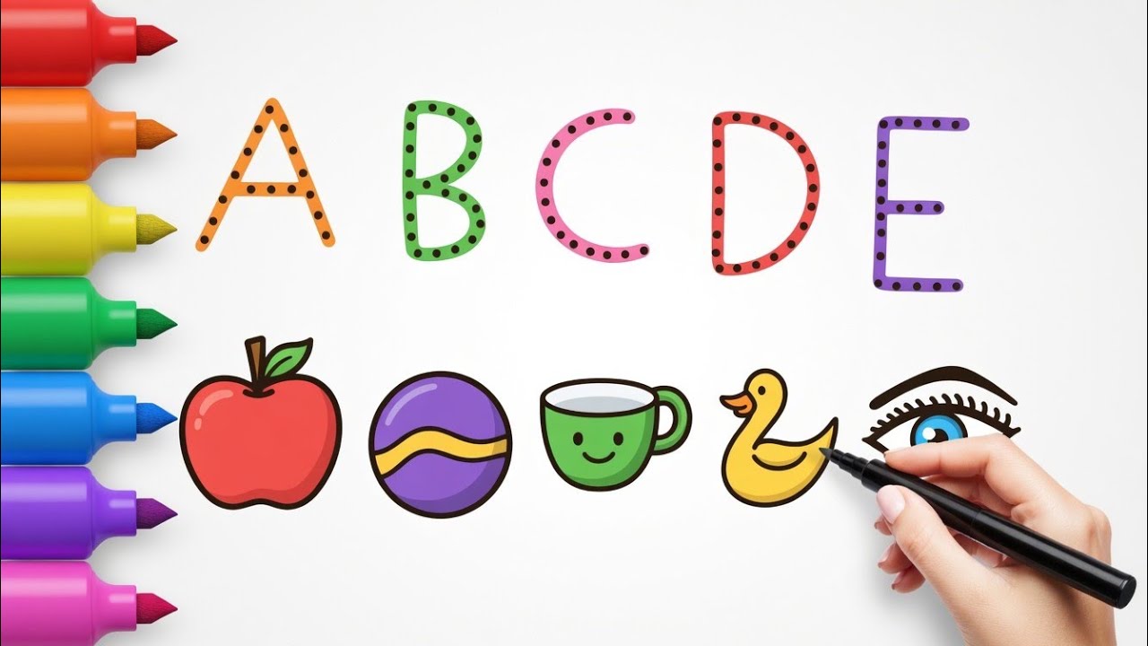 Toddler Learns A for Apple | B for Ball | C for Cat | Kids Drawing and Alphabats Learning video ABCD
