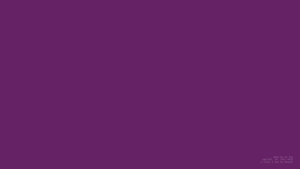 A Color a Day - #626 rgb(102, 34, 102) - 2026.01.22 - 12-bit RGB Colors by @majal