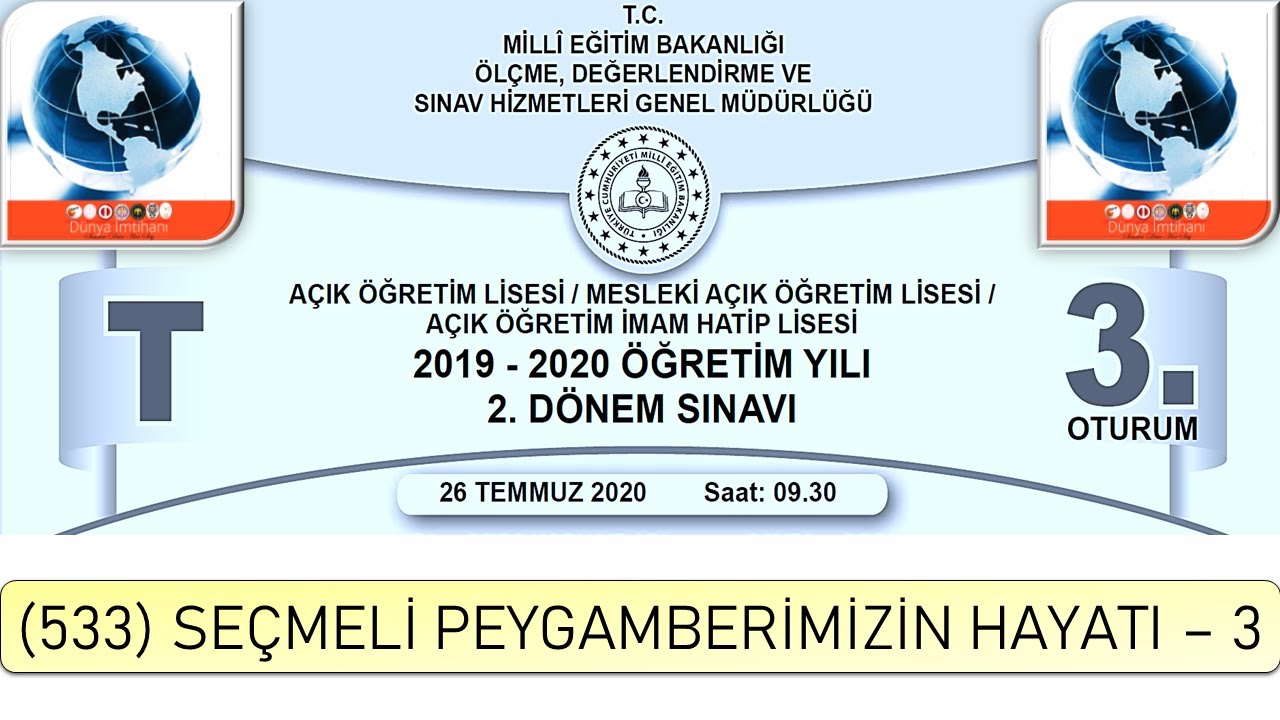 2020 / 2. DÖNEM / AÇIK ÖĞRETİM LİSESİ / (533) SEÇMELİ PEYGAMBERİMİZİN HAYATI – 3