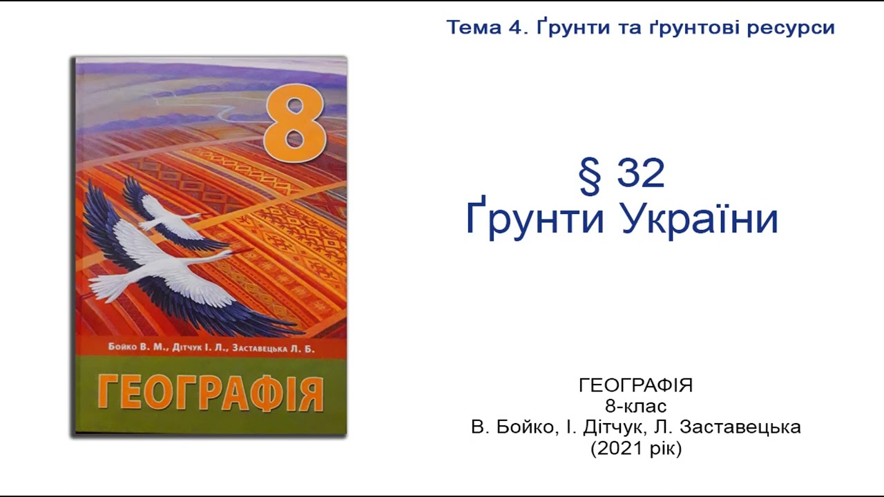 Географія 8 клас Бойко §32 Ґрунти України