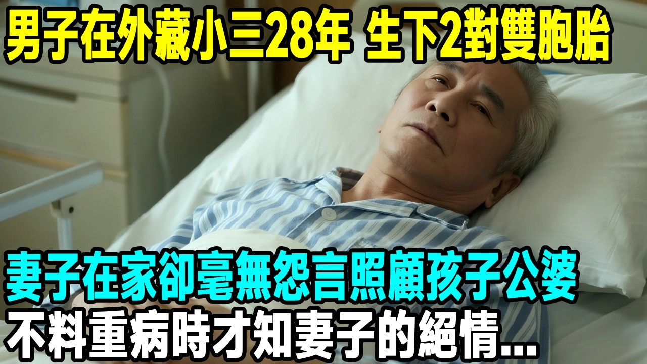 男子在外藏小三28年 生下2對雙胞胎，妻子在家卻毫無怨言照顧孩子公婆，不料重病時才知妻子的絕情...【晚間故事】#情感故事