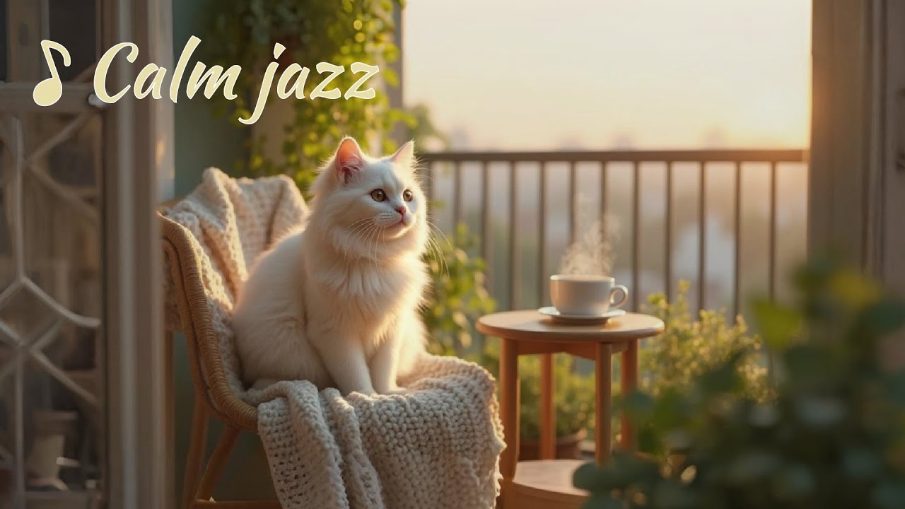 Cozy Morning Jazz ☕ Relaxing Coffee Music with Cat & Balcony View