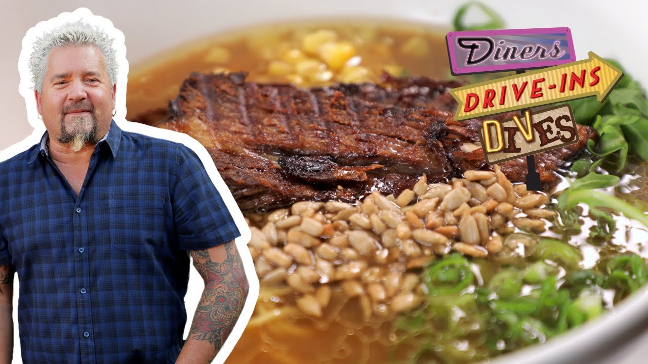 Guy Fieri Eats BOMB Bison Ramen at Justin Warner's Spot | Diners, Drive-Ins and Dives | Food Network