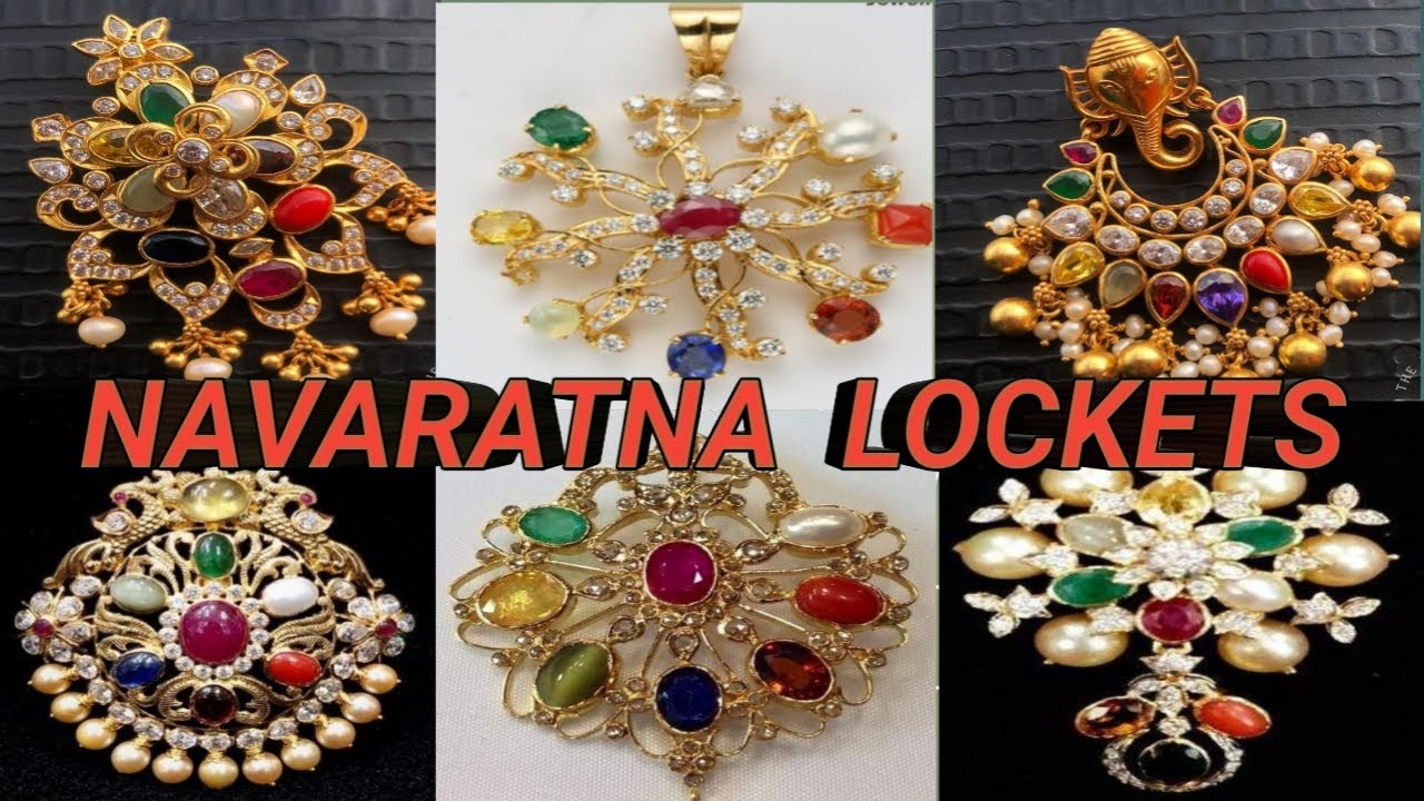 Latest Gold Navaratna Locket/Pendant Designs | Gold Navratna Pendants Collection