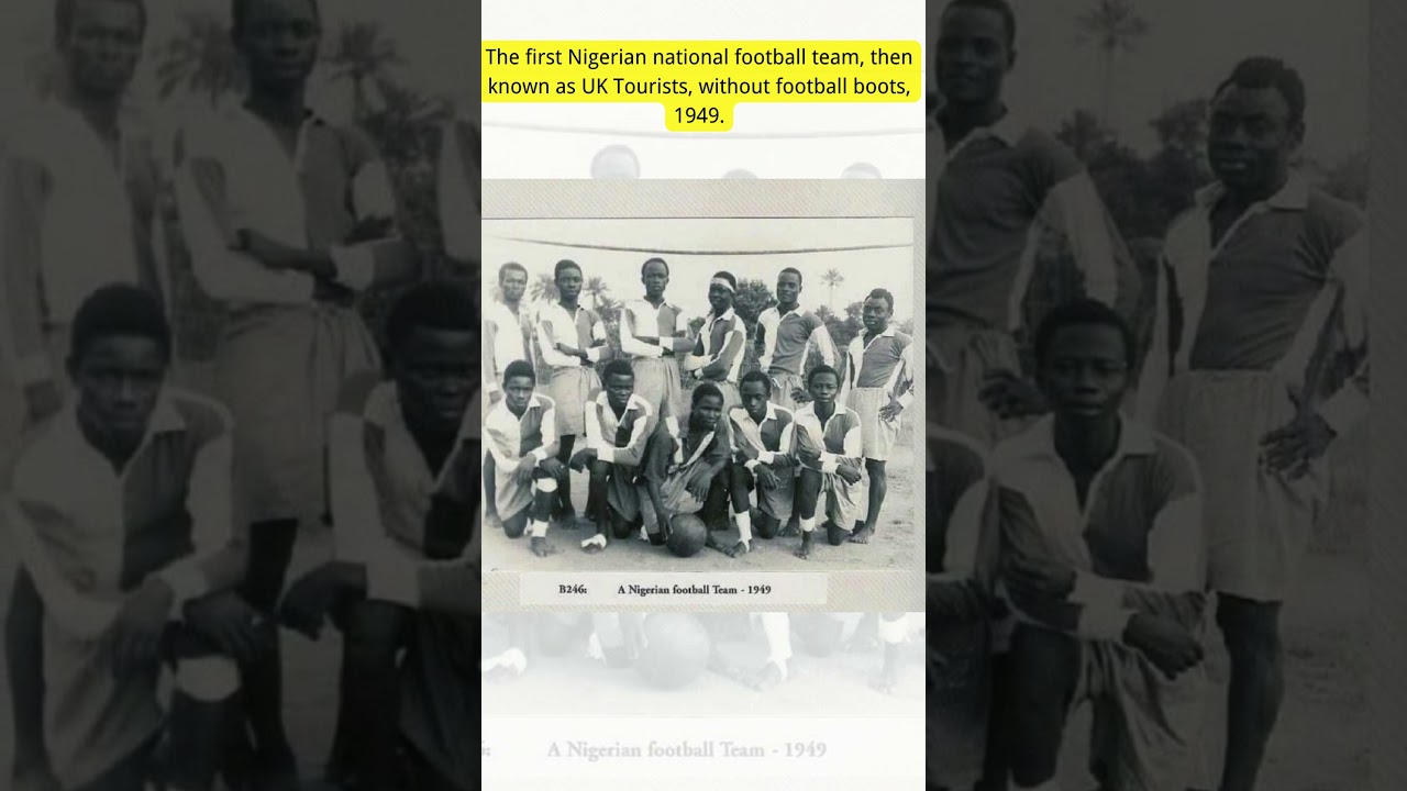 The first Nigerian national football team, then known as UK Tourists, without football boots in 1949