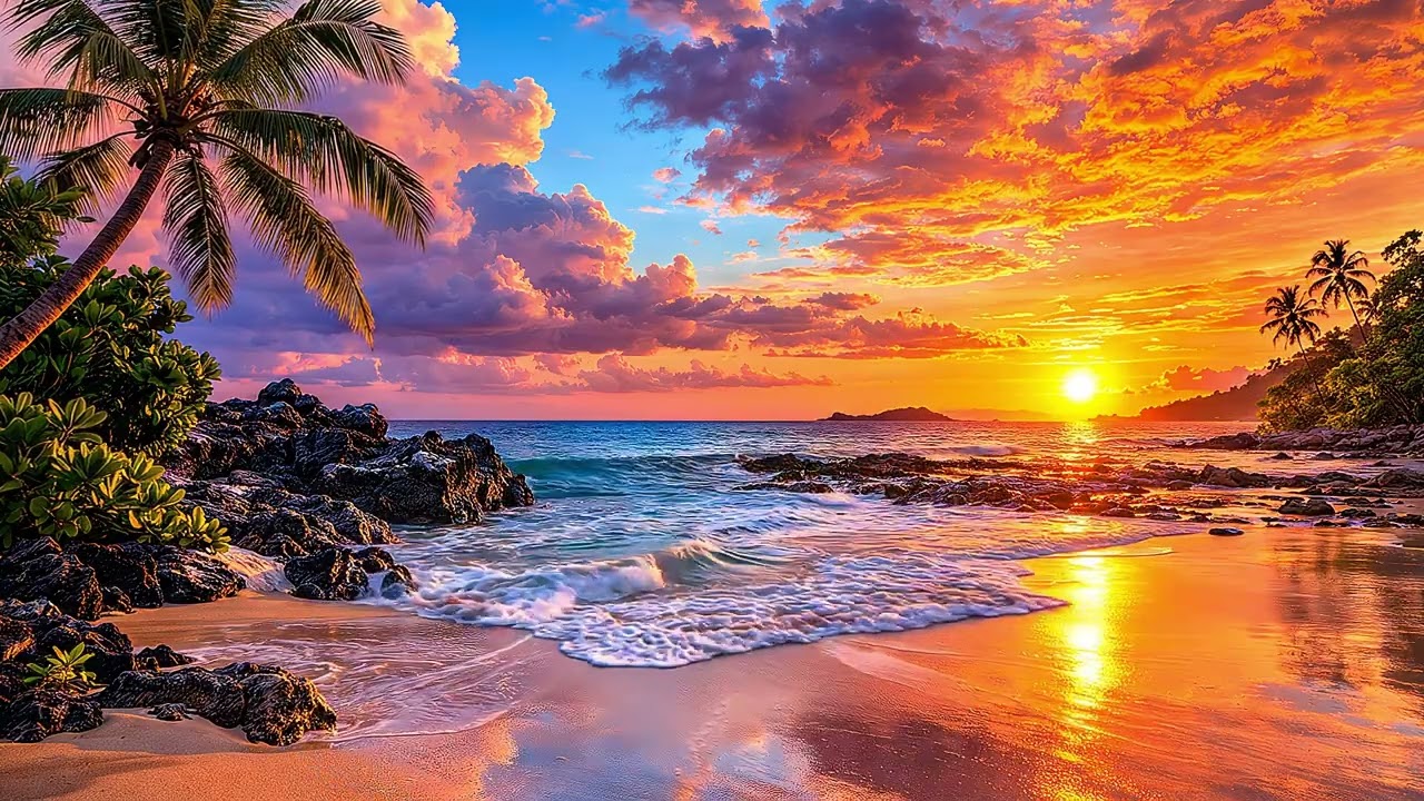 Golden Tropical Shore Sunset | No Stress Mode