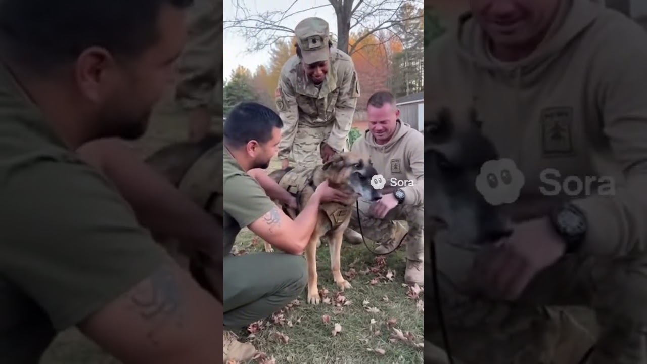 An army bomb sniffing dog says goodbye to the soldiers he protected