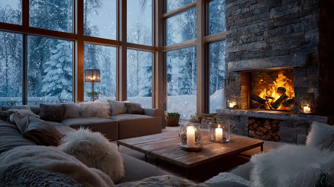 Snow gathers along rooftops 🌿 as warm light steadies the long winter evening slowly