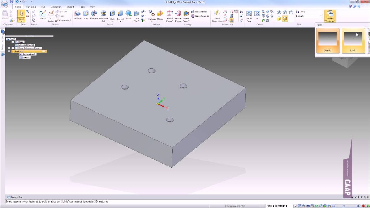 Solid Edge - Synchronous vs. Ordered - Hole