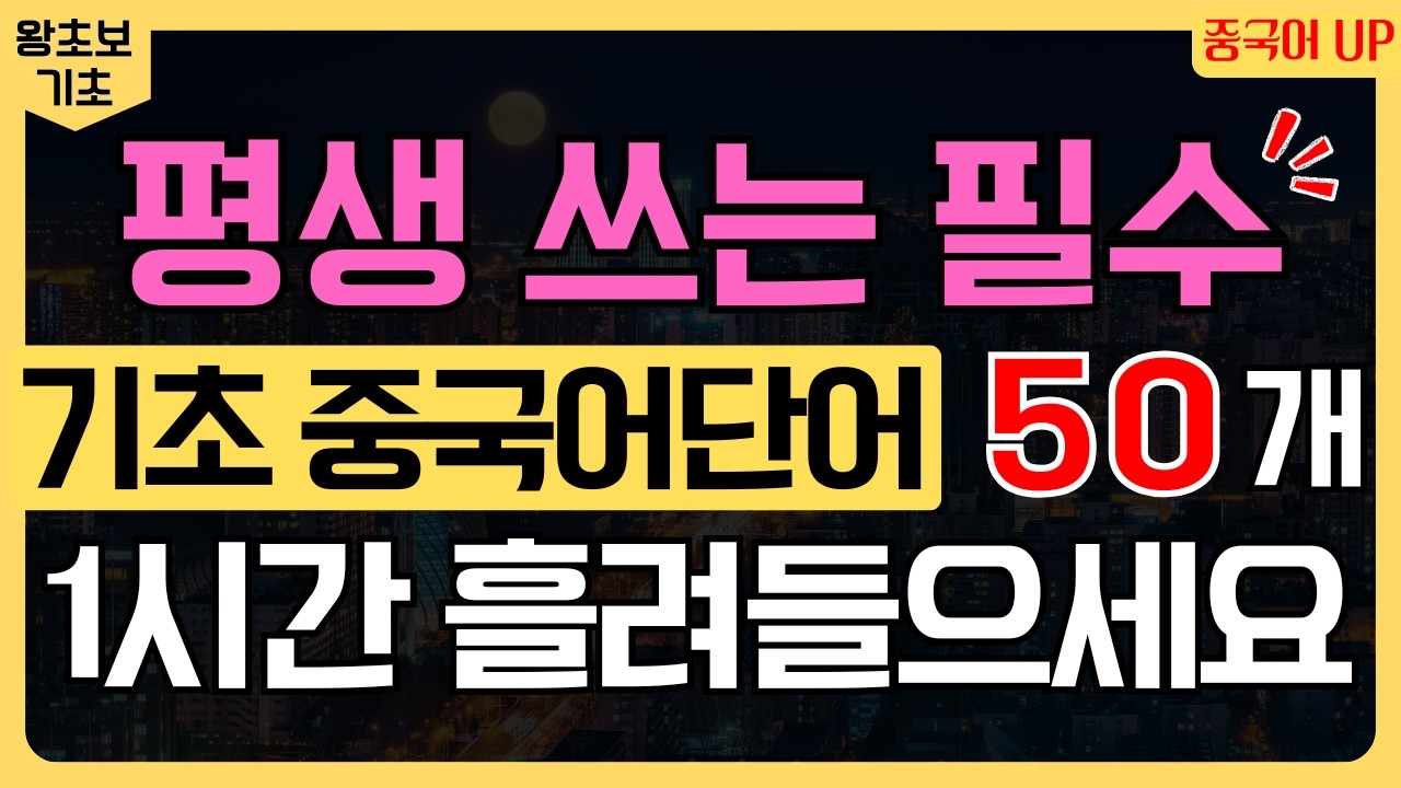 기초 중국어 단어 50개 | 중국어 왕초보 필수 단어 | 중국어 단어 듣기 반복 (한글발음·병음 포함)