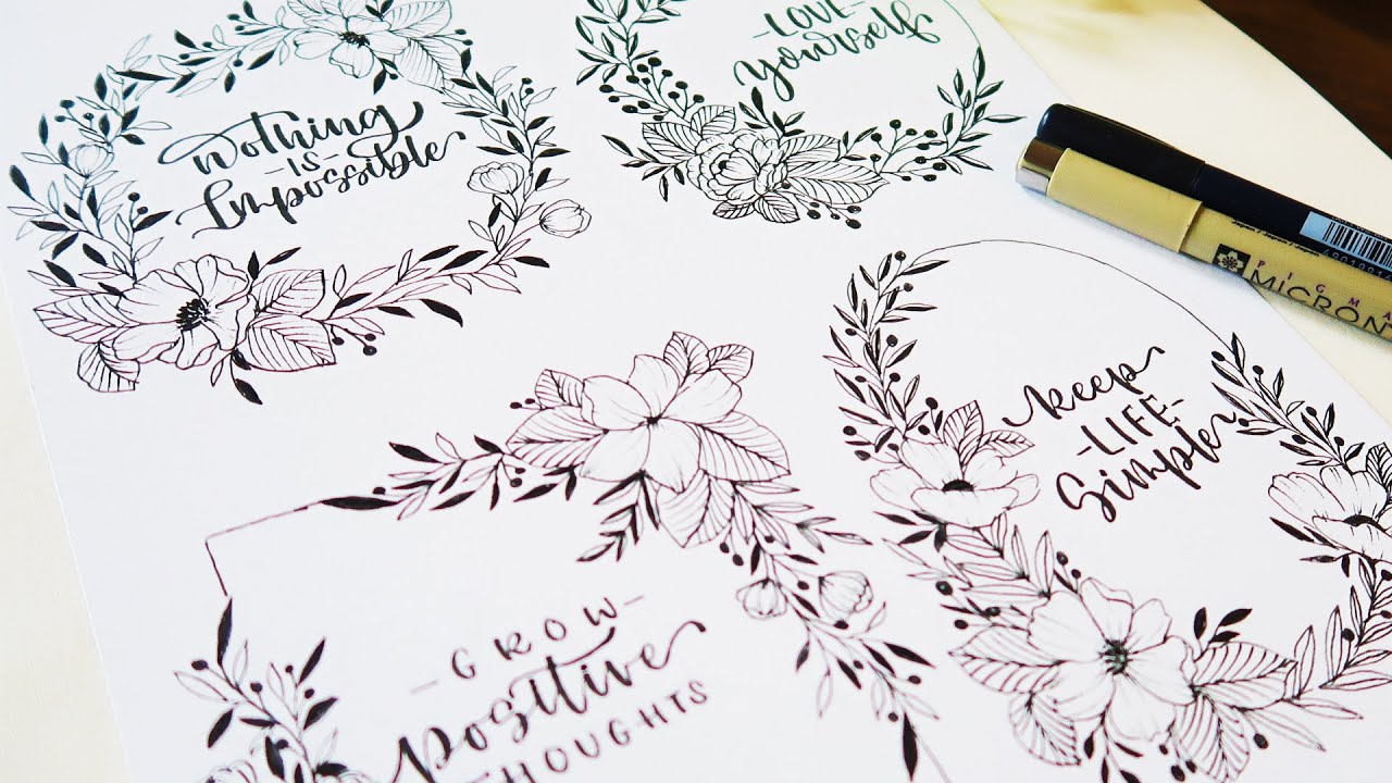 Floral Doodle Frames/Borders Design |Easy Flower Drawing/Doodling ideas for beginners+Hand Lettering