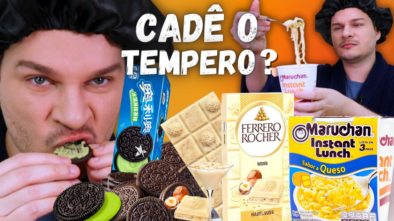 PROVANDO COMIDAS IMPORTADAS/BARRA DE CHOCOLATE FERRERO ROCHER, CUP NOODLES ESTRANHO E OREO DIFERENTE