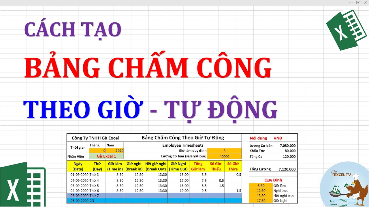 Cách tạo bảng chấm công theo giờ tự động bằng Excel