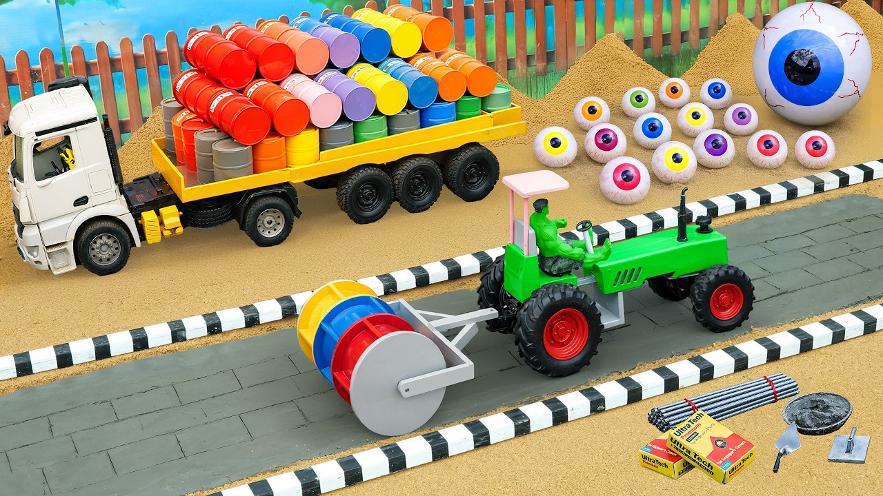 DIY Mini Tractor Road Roller Building With Color Barrels 🚜 Satisfying Mini Gear