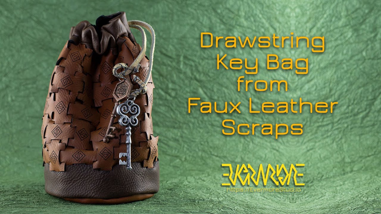 Drawstring Key Bag from Faux Leather Scraps