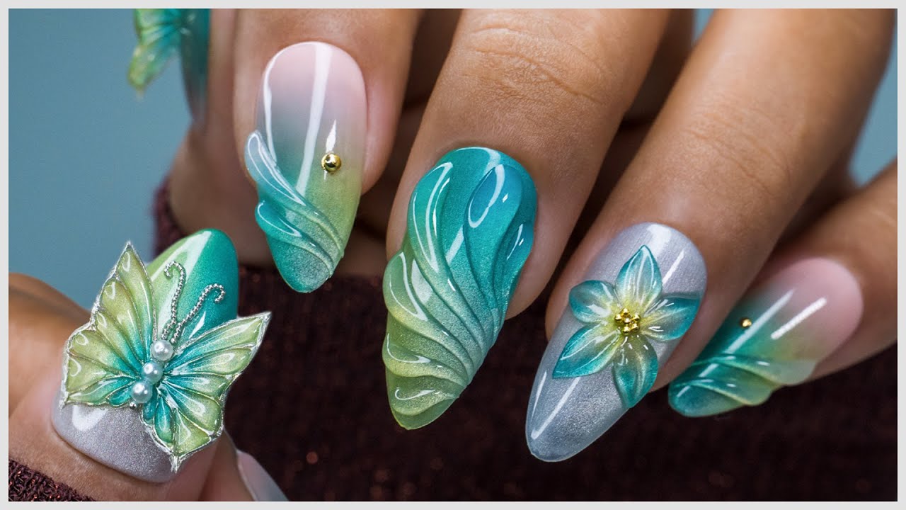 3D Glass Flower Nail Art Tutorial |🦋How To Create 3D Butterfly On Nails