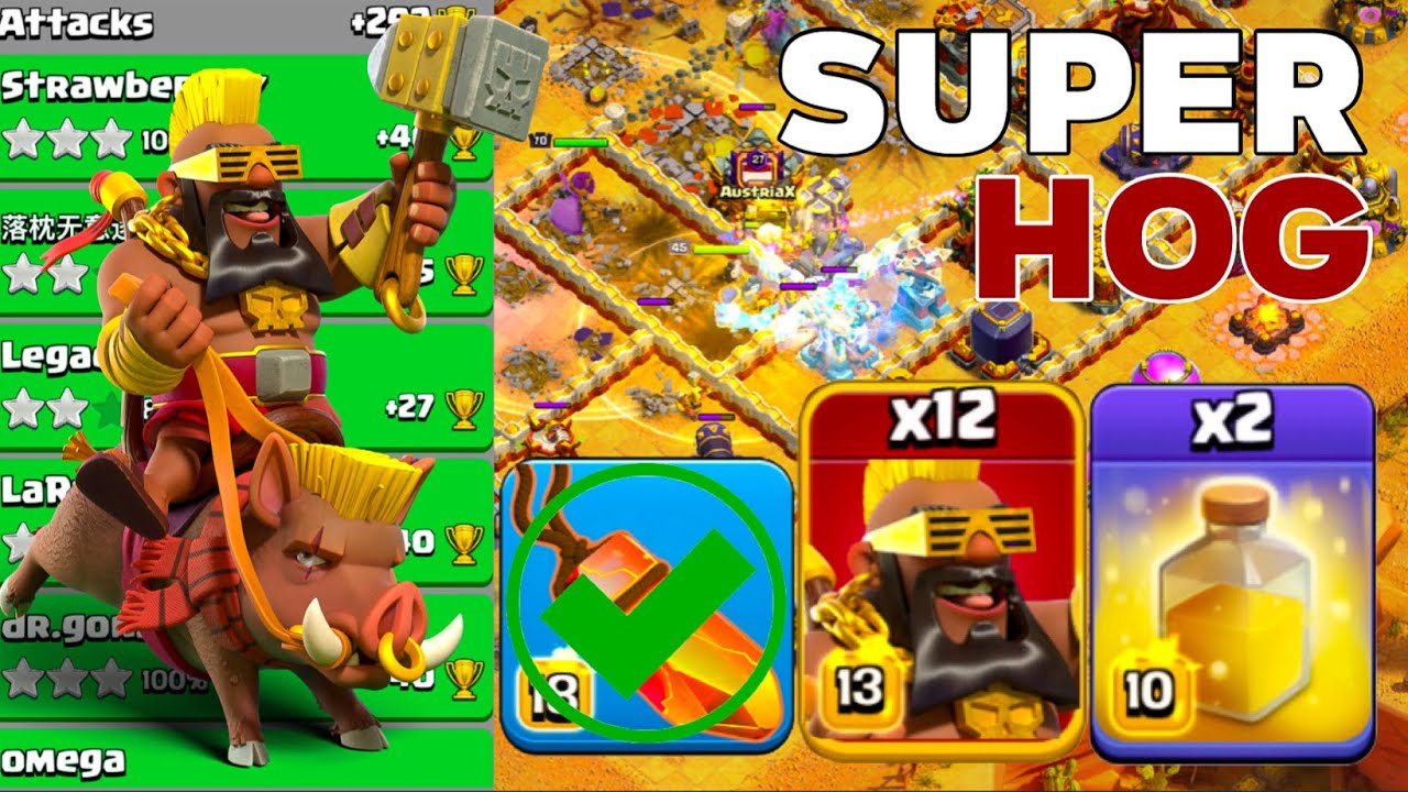 SUI HERO: Best Super Hog Rider Th16 Legend League Attacks! Clash of Clans