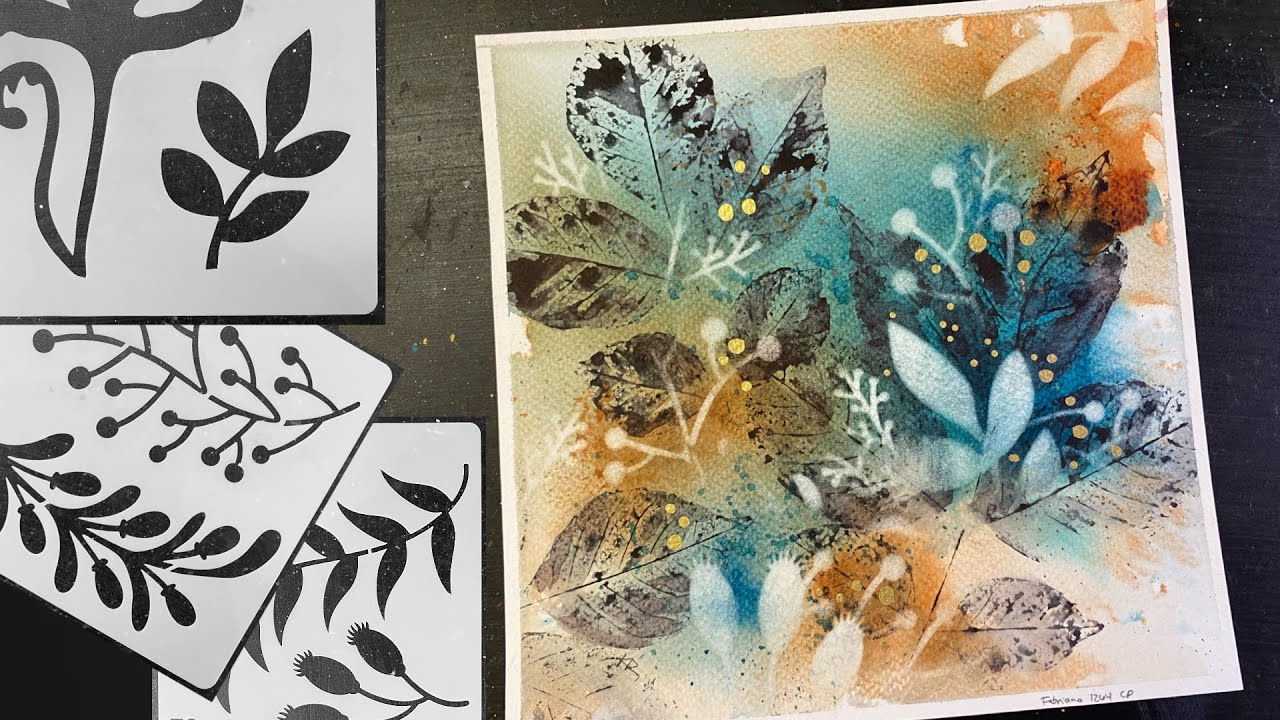 Reverse Stenciling WATERCOLOR & Leaf Printing - relaxing painting process - 355