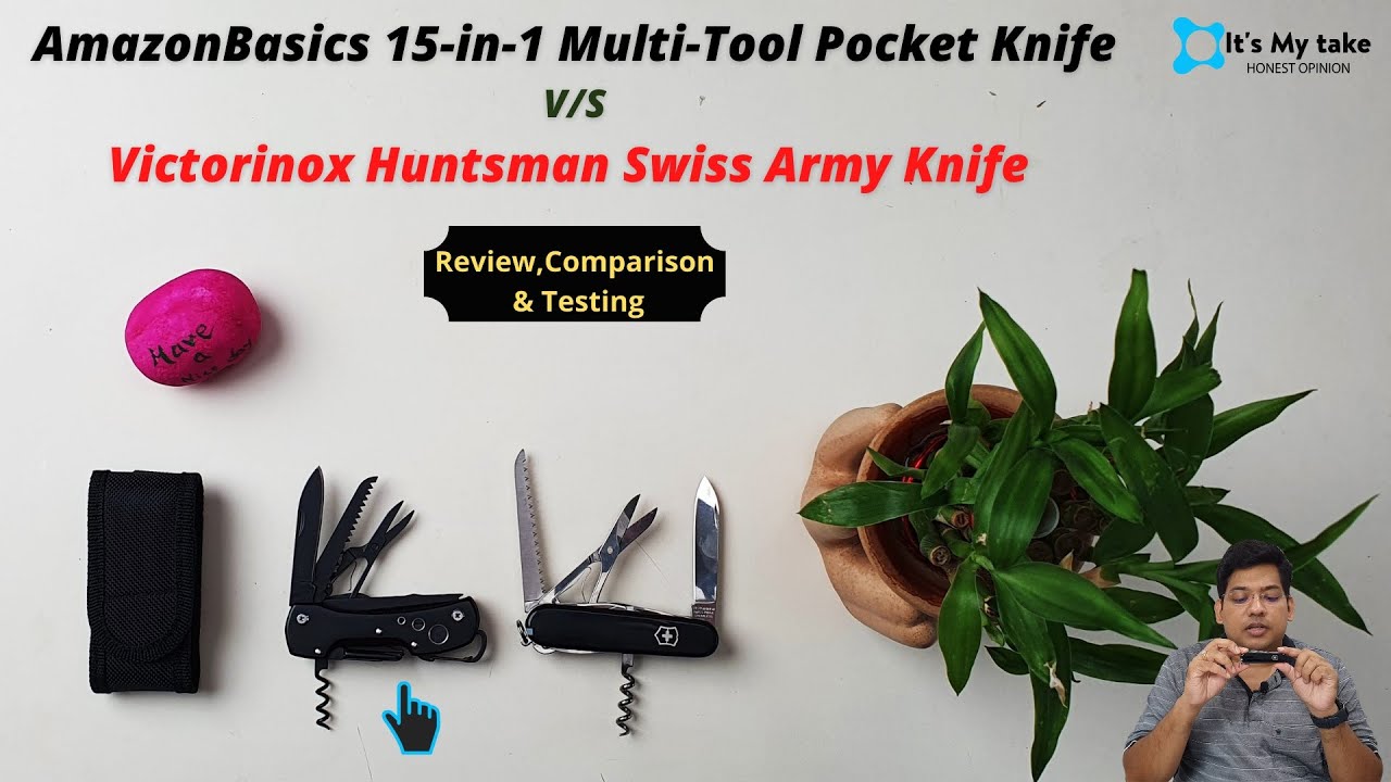 Amazon Basic 15 in 1 multitool knife Detail Review & Quality comparison with Victorinox huntsman 15