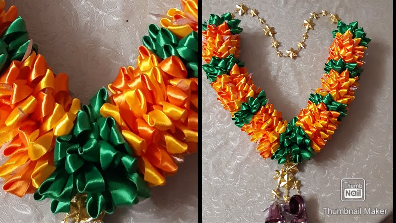 satin ribbon garland making/ malai making in tamil/சாட்டின் ரிப்பன் மலை/வீட்டு என்ட்ரன்ஸ் டெக்கரேஷன்