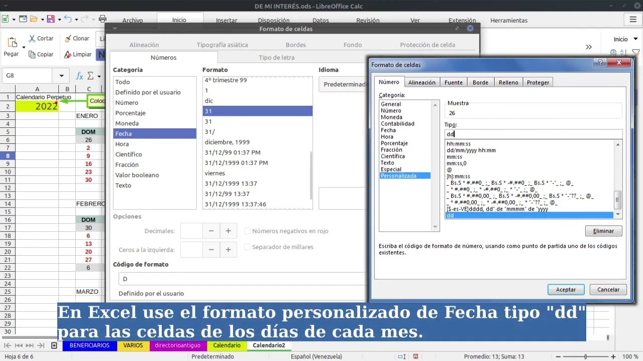 Calendario automático en Hoja de Cálculo | Calc-Excel 2022 | Parte 1