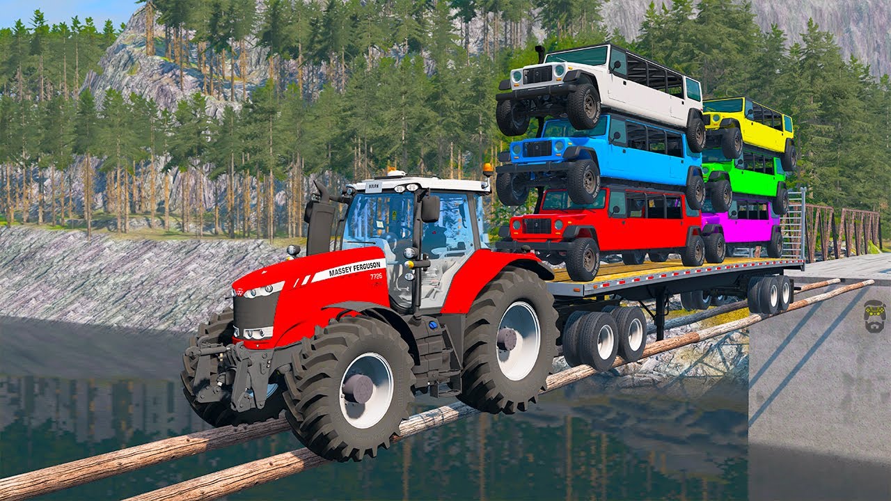 BeamNG.Drive - Cars vs Log Bridge 🚜