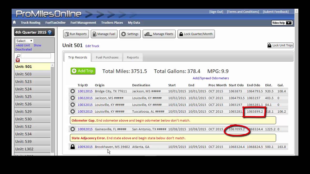 Fuel Tax Automation - Trips overview