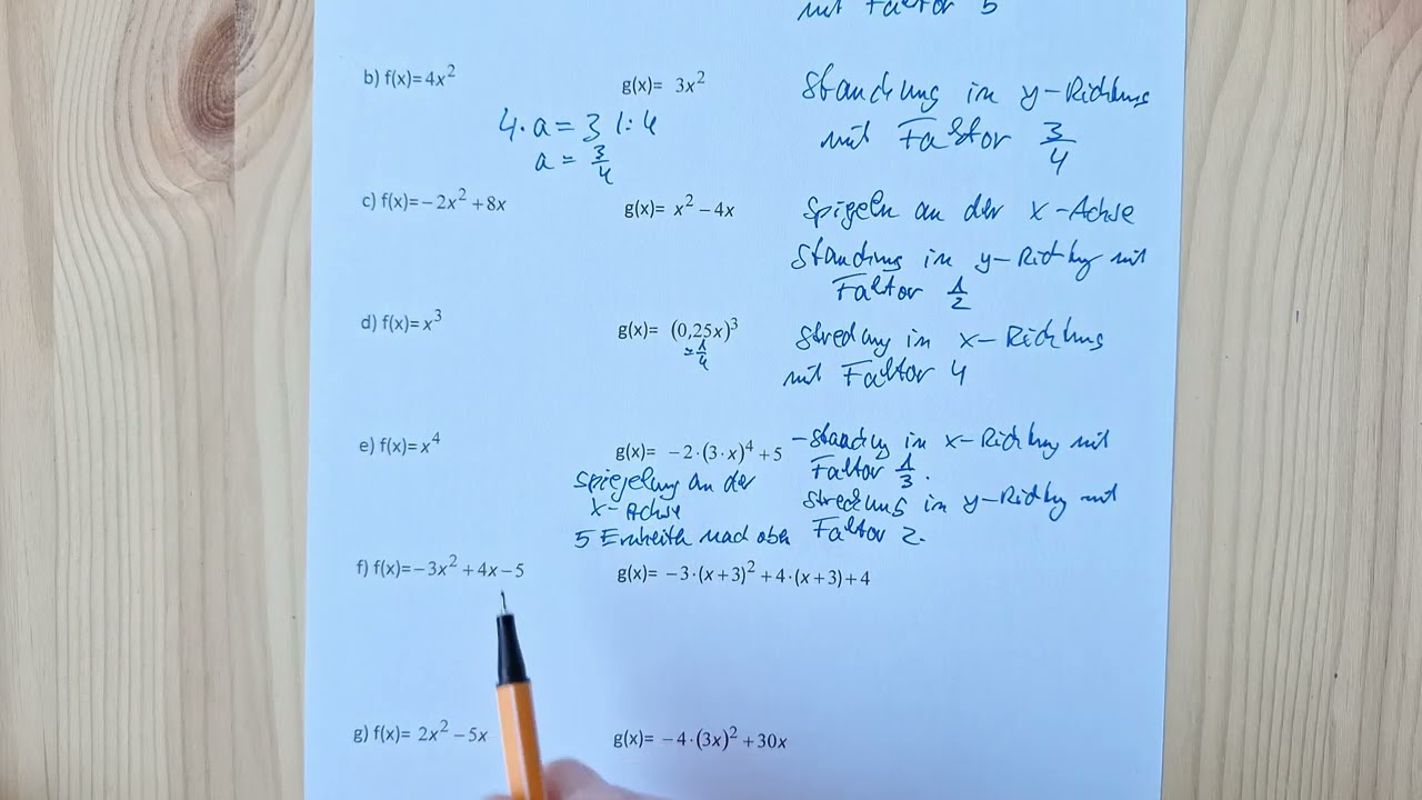 Aufgabe 4) Transformation: beschreiben, wie man den Graphen von g aus dem Graphen von f erhält