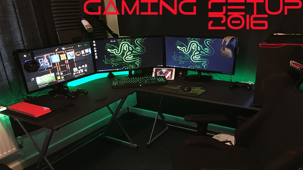 My Ultimate Gaming/Entertainment setup 2016 ps4/ xboxone/ gamingpc/ triplemonitor