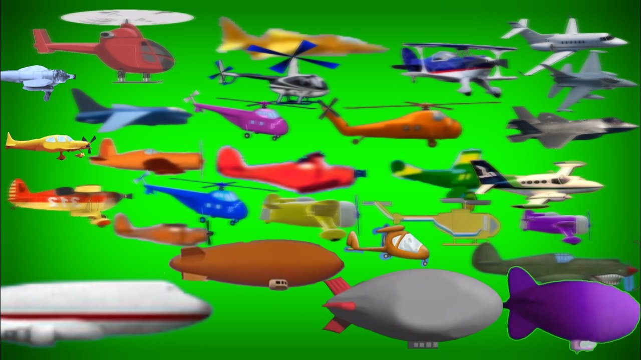 Lots of Aircraft Flying By Green Screen (New Version) (Free to use)