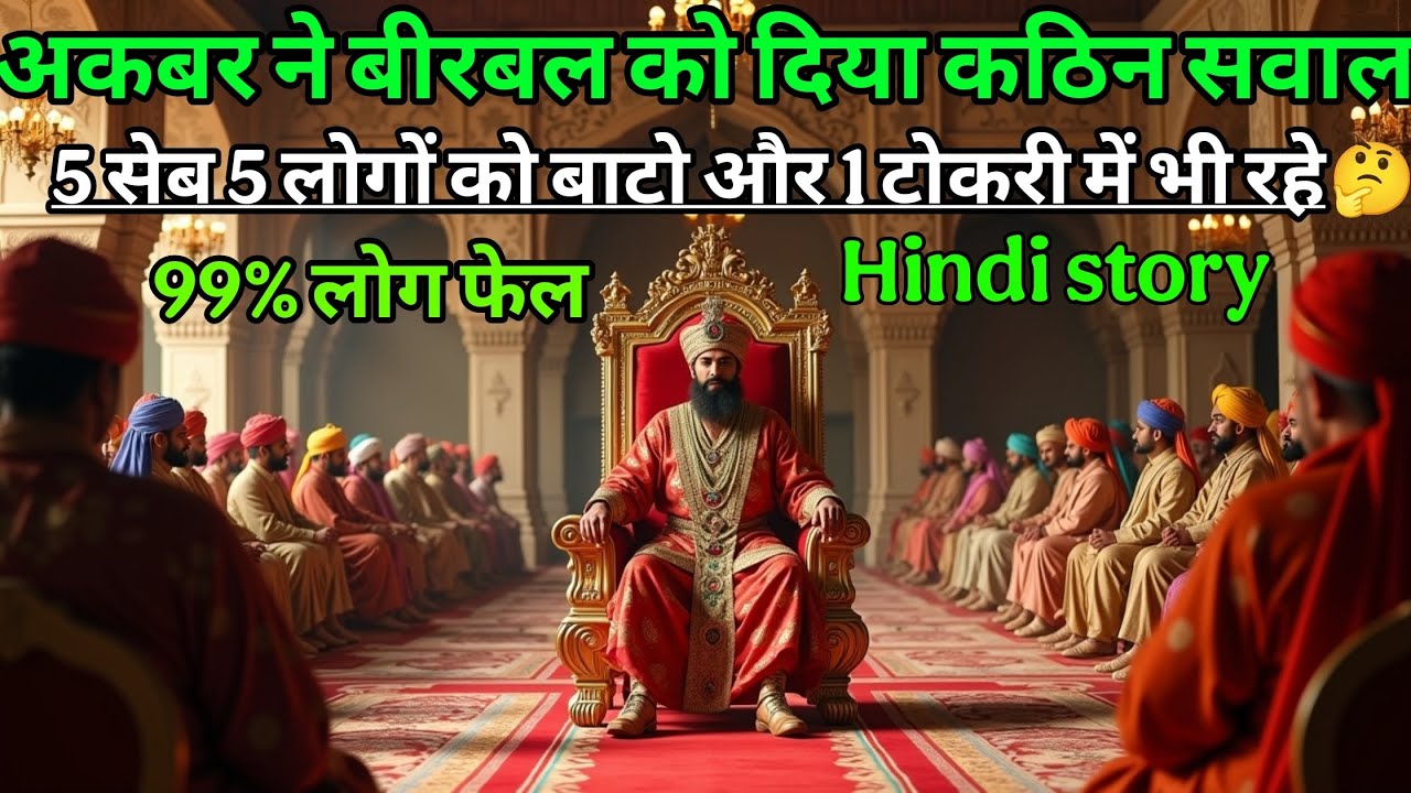 अकबर ने बीरबल को दिया कठिन सवाल 5 सेब 5 लोगों को बाटो और 1 टोकरी में भी रहे | akbar birbal ki kahani