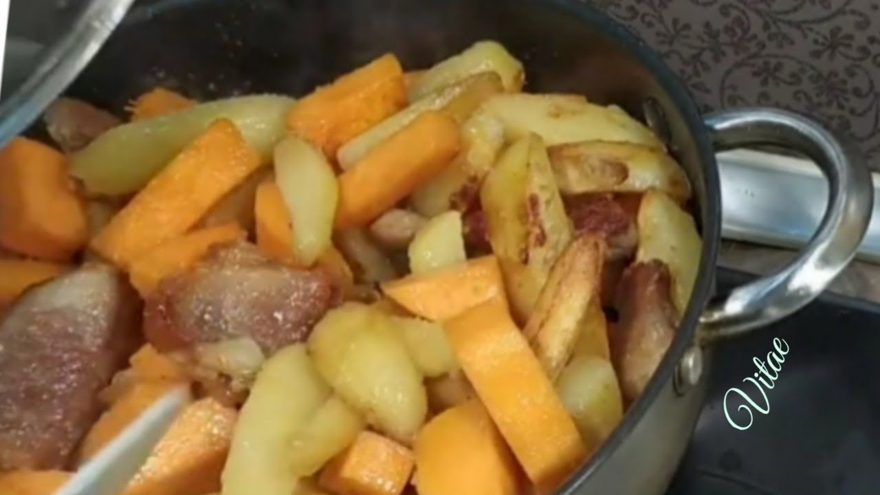 ЖАРЕНАЯ КАРТОШКА с ТЫКВОЙ и МЯСОМ-простая и вкусная еда!!!