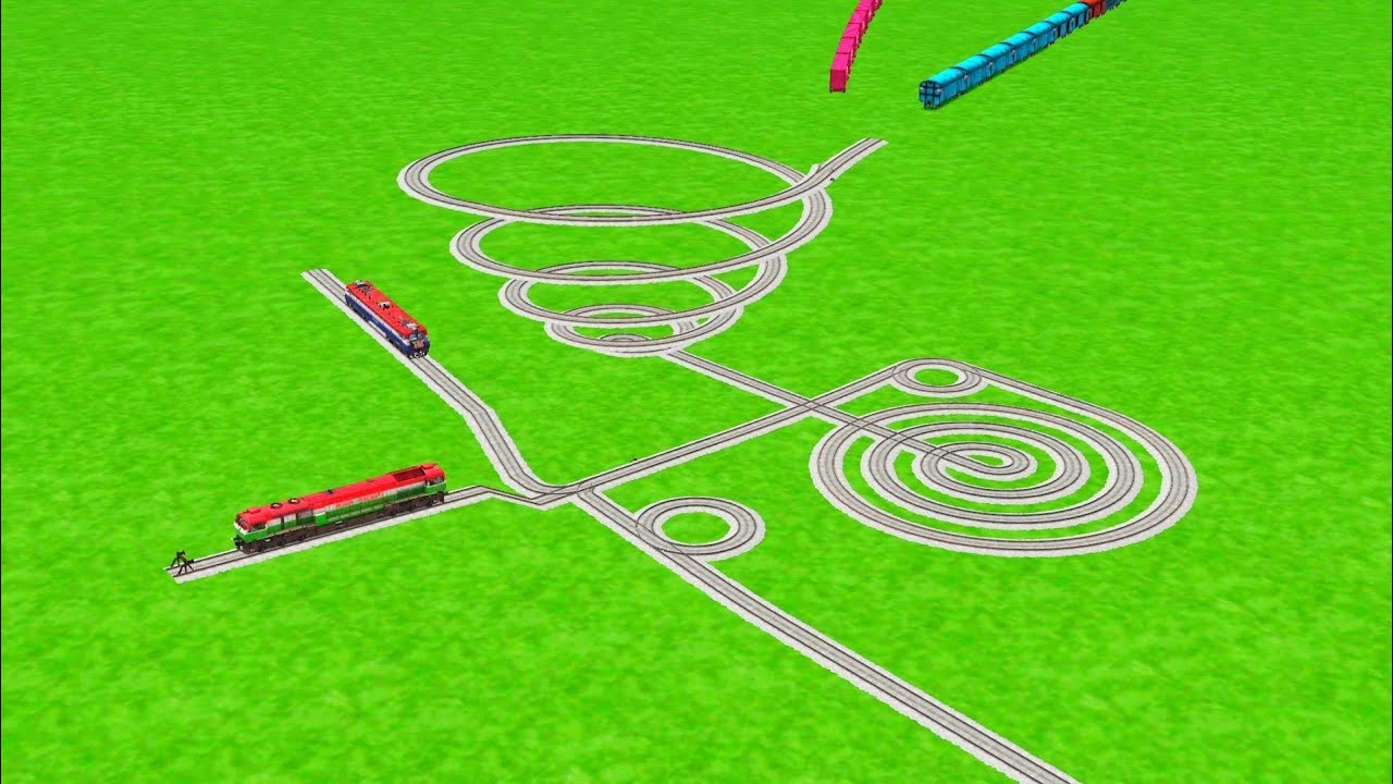 AI TRAINS CROSS DIAMOND 💎 RISKY BUMPY ZIG ZAG DENGER TRACK RAILWORK RAILROAD// train Simulation 