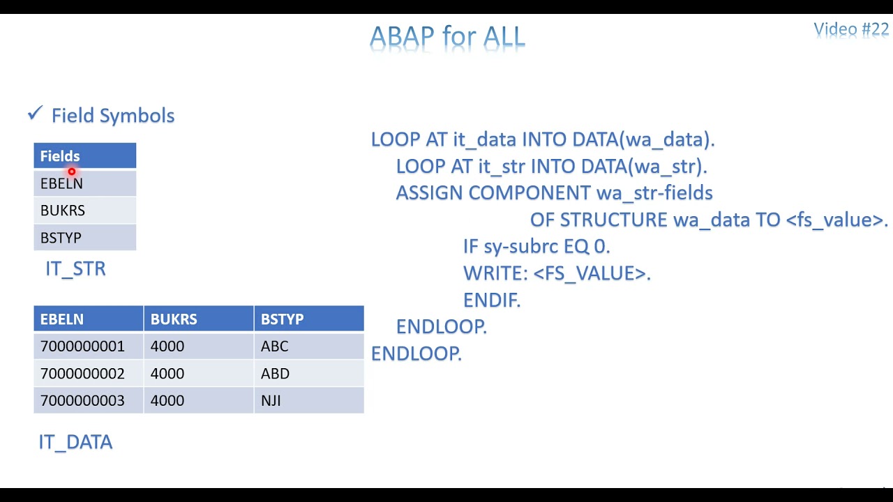 Видео 22: Символы полей ABAP — Назначение компонентов