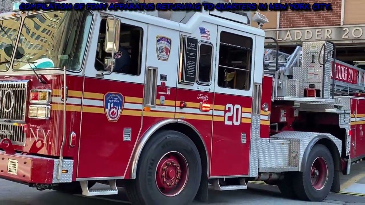 COMPILATION OF FDNY APPARATUS RETURNING TO THEIR RESPECTIVE FIREHOUSES THROUGHOUT NEW YORK CITY.  14