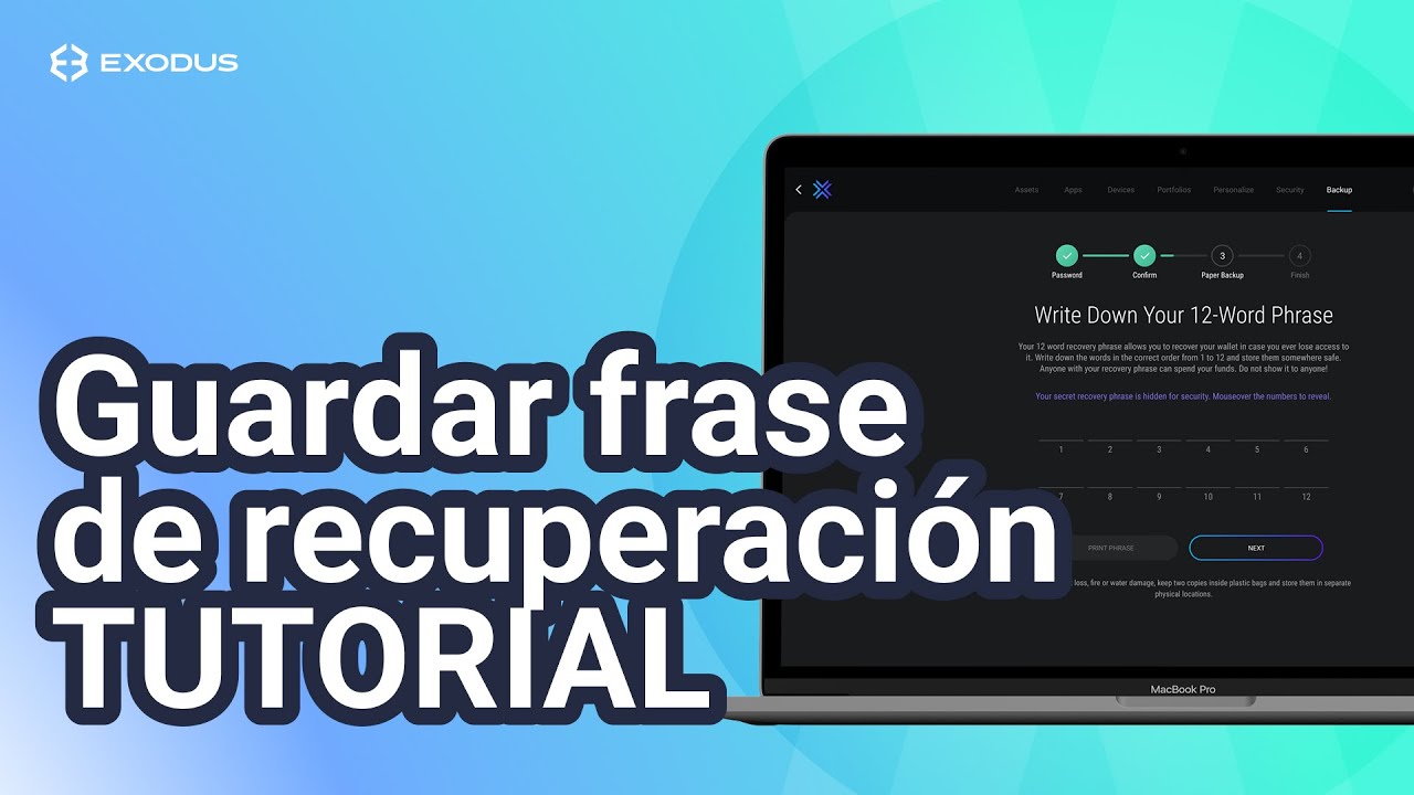 ¿Cómo guardar la frase de recuperación en Exodus? (App de escritorio) | Tutorial Exodus