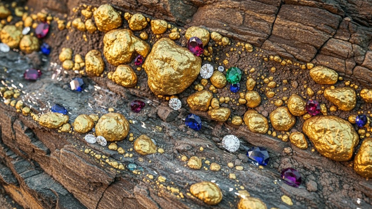 I'm so Lucky! Found a lot of beautiful gems 💎 and crystals and gold nuggets at riverside