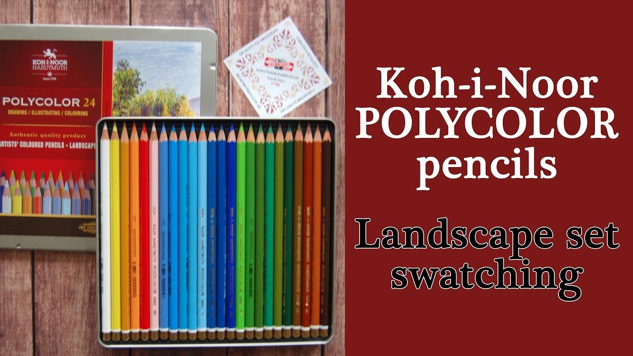 Koh-i-Noor POLYCOLOR pencils. Landscape set of 24. Unboxing,  swatching, first impressions #coloring