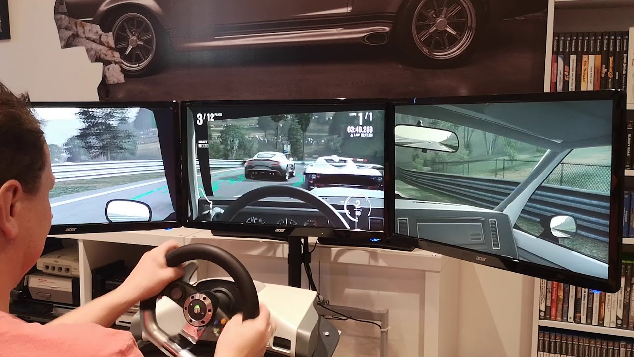 Xbox 360 triple screen set up, racing on the nurburgring nordschleife.