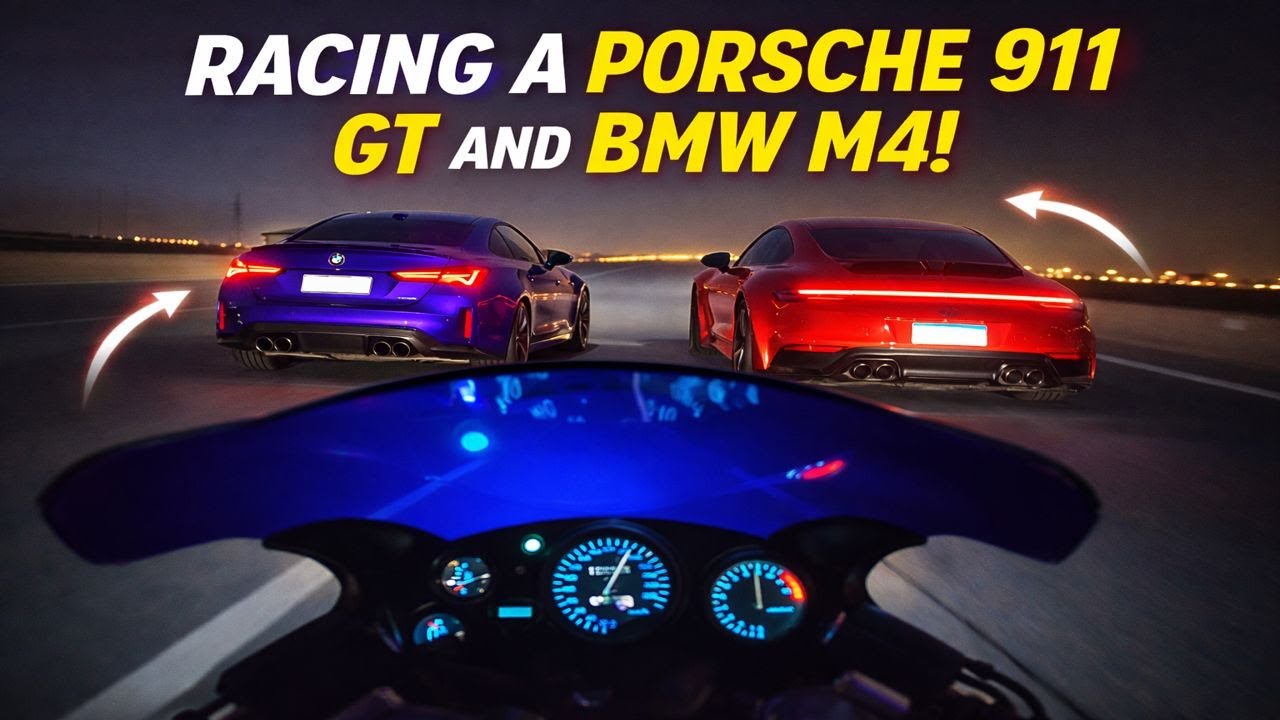 2 Passengers on Honda Blackbird vs BMW M4 & Porche 911