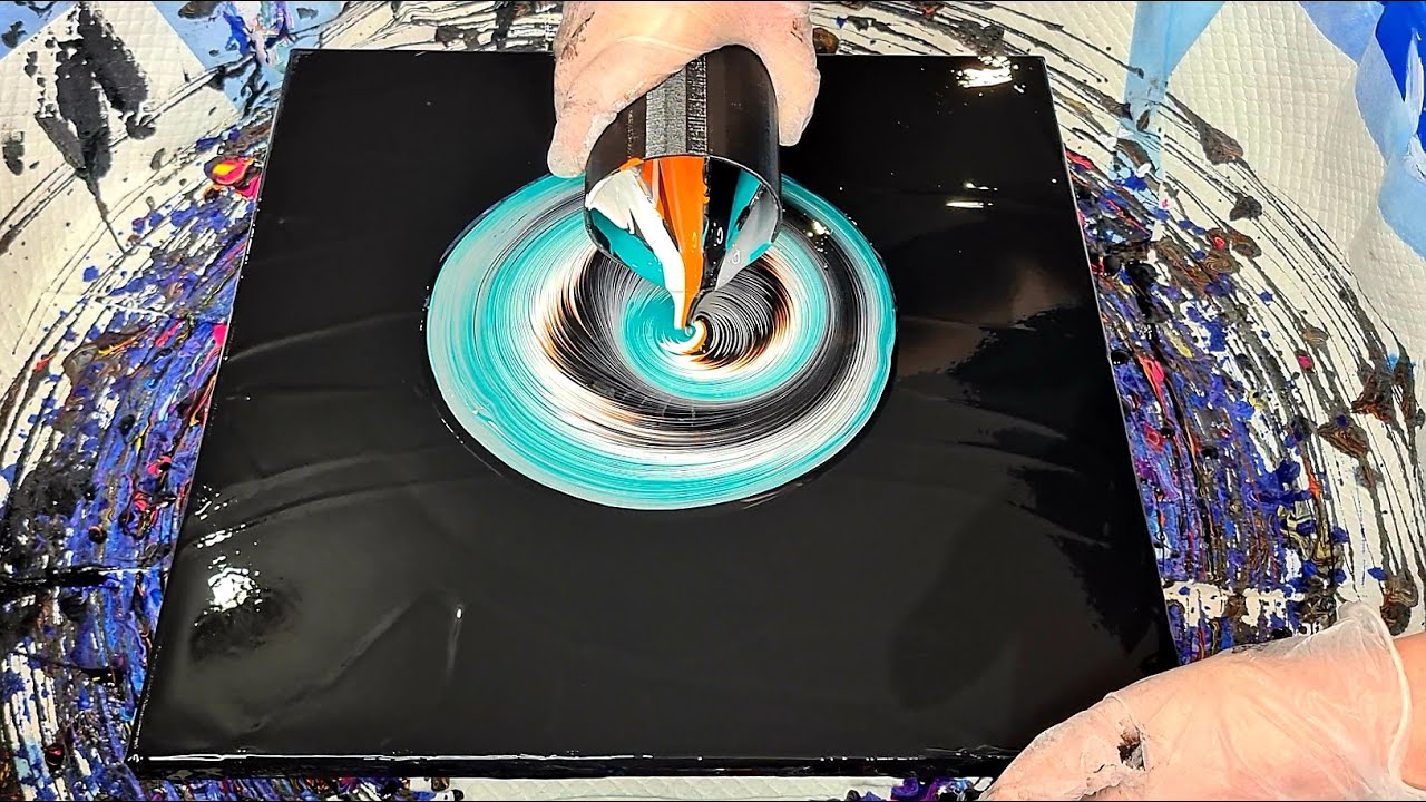 #969 Amazing Effects In This Split Cup Acrylic Ring Pour Using My Cake Turntable