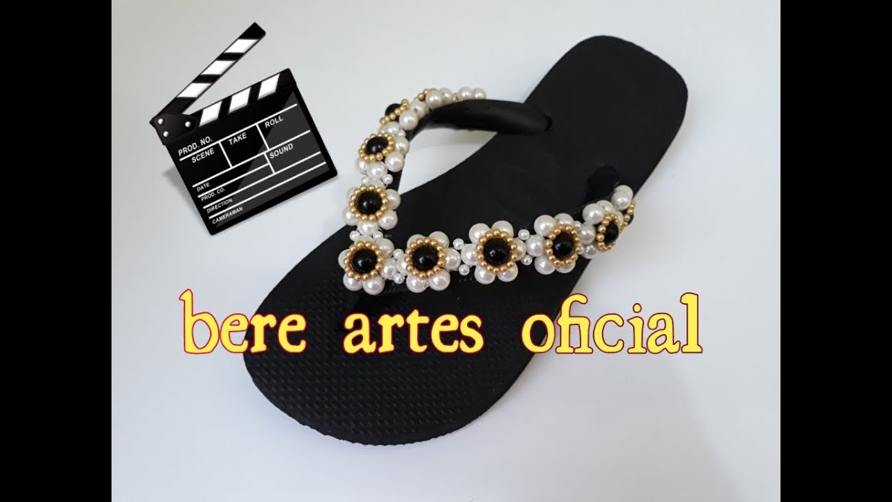 Como fazer chinelo decorado com pérolas #passoapasso por Bere Artes Oficial.