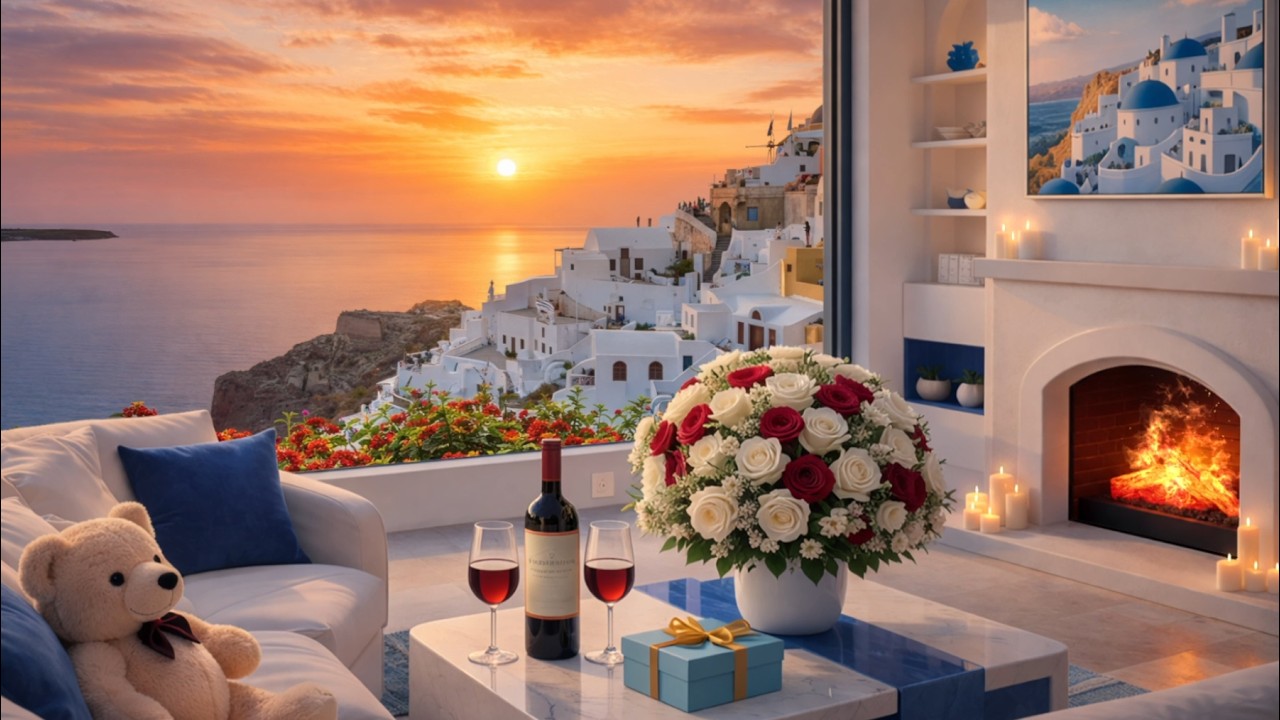 Soft Jazz by the Fireplace 🌸 Sunset by the Sea | Relax, Study & Work