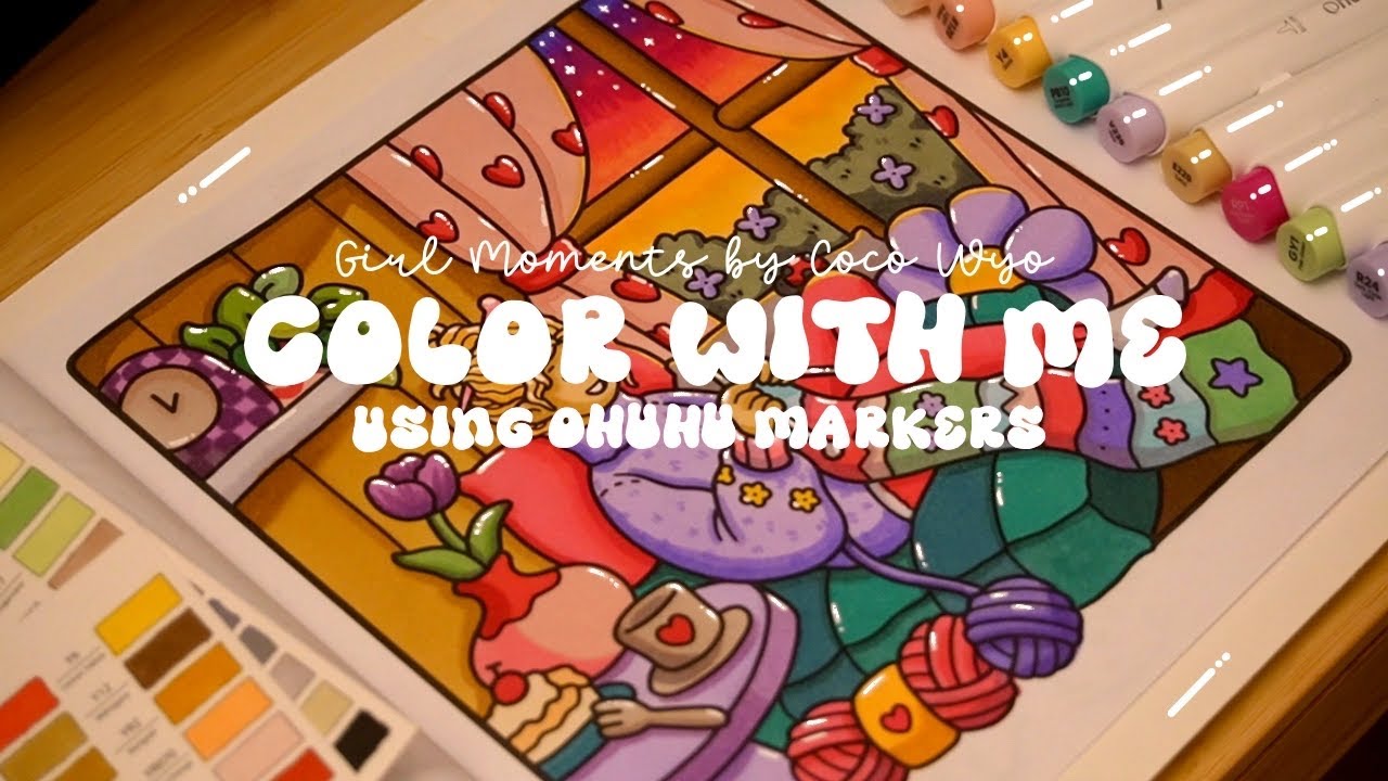 Color with me (ASMR) 💜🧶 'Girl Moments' by Coco Wyo using Ohuhu markers 🌱✏️ #adultcoloring #asmr