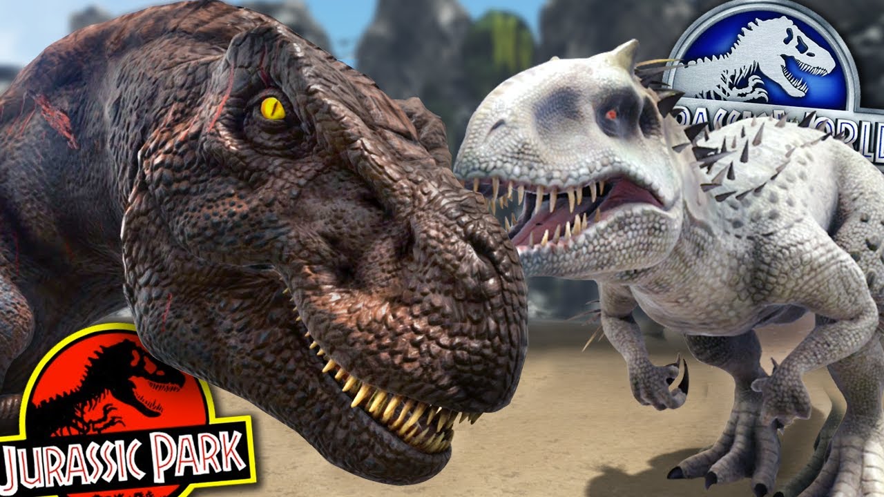 INDOMINUS REX Vs REXY - JURASSIC PARK FRANCHISE BATTLE!! - ARK Survival Evolved
