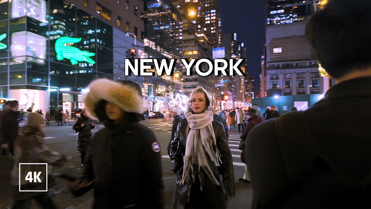 New York Night Walk - Midtown Manhattan - Walking Tour 4K