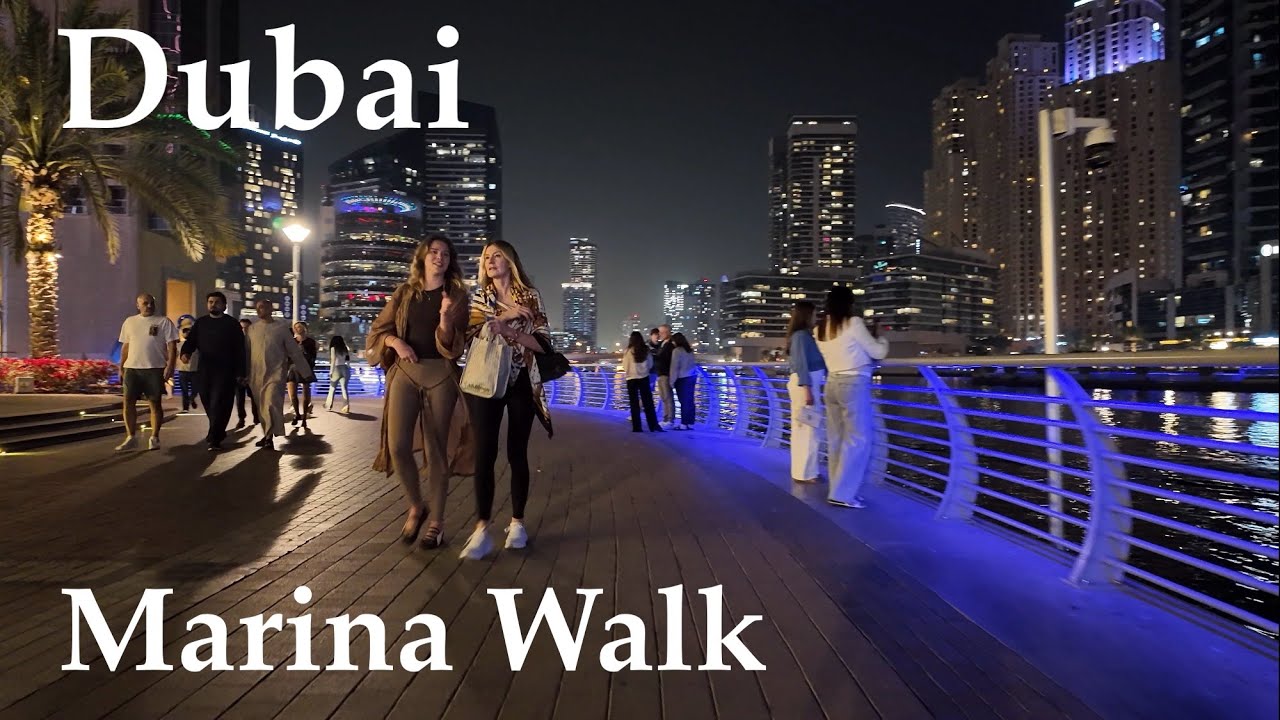 Dubai Marina Night Walk 4K | Stunning Waterfront & City Lights Tour 