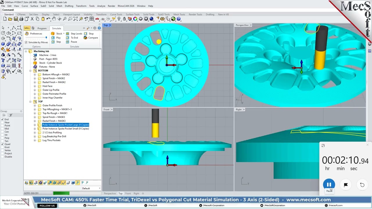 450% Performance Boost - Tri-Dexel vs Polygonal Simulation 3 Axis in MecSoft CAM 2026