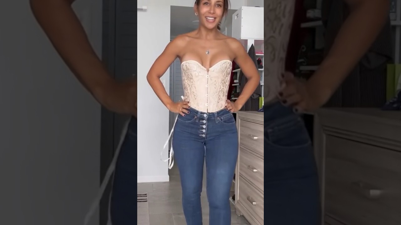 Jacquard Corset Top by Temu and Jeans Look  #tryon