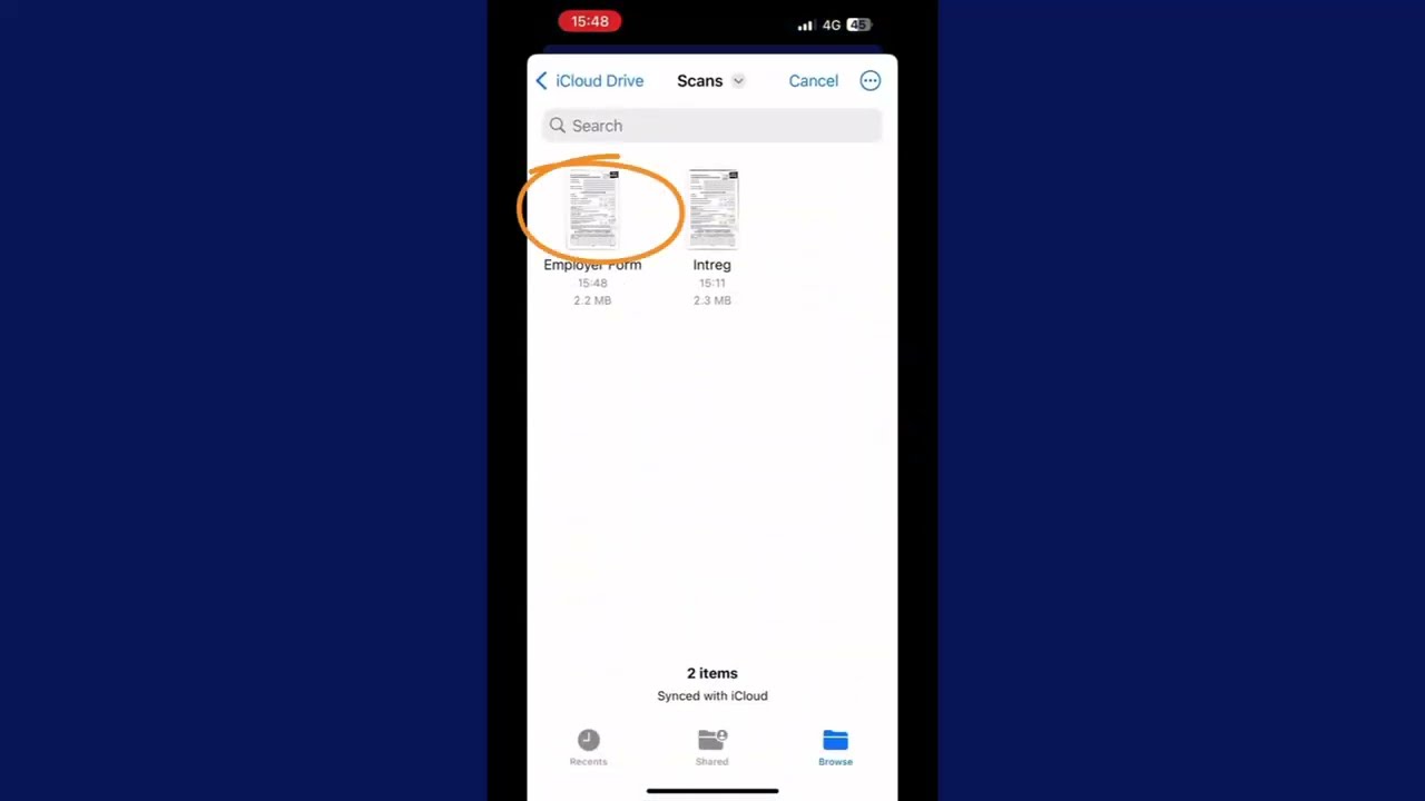 Scanning a document using an iPhone for document upload to MyWelfare